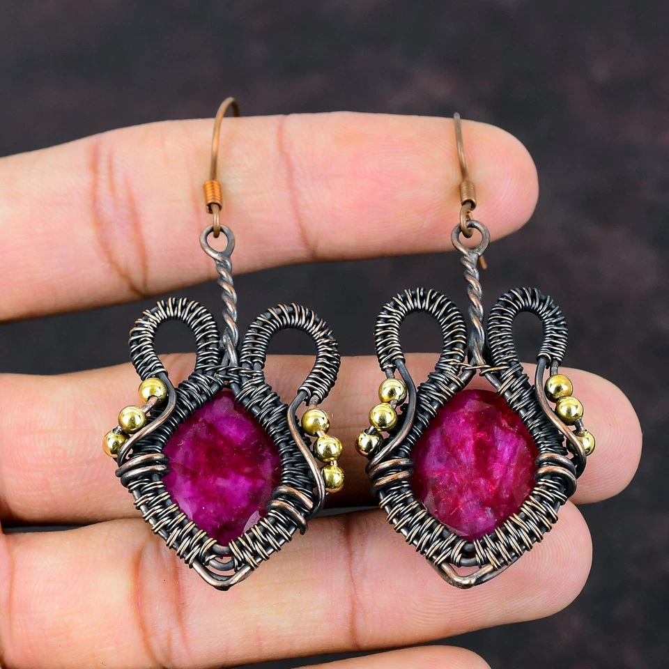 Медь натуральный Кашмир рубиновая проволока обернутая мать подвеской падение новые серьги ювелирные изделия - Изображение 2 из 4