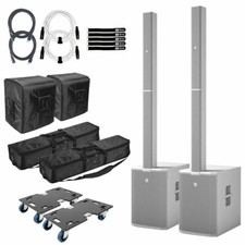 LD Systems MAUI44 G2 White Active PA Speaker System Pair w Castor Boards  Bags