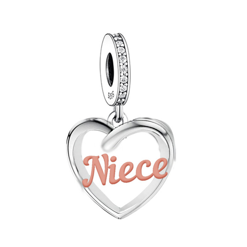 Genuine Sterling Silver 925 Niece Love You Heart Uncle Auntie Gift Dangle Charm
