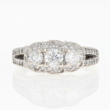 1.31ctw Round Cut Diamond Three-Stone Engagement Ring 14k White Gold Size 7