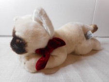 Russ Berrie Plush Siamese Stuffed Cat Velvet Bow Laying Down Pellets 13" Cuddly