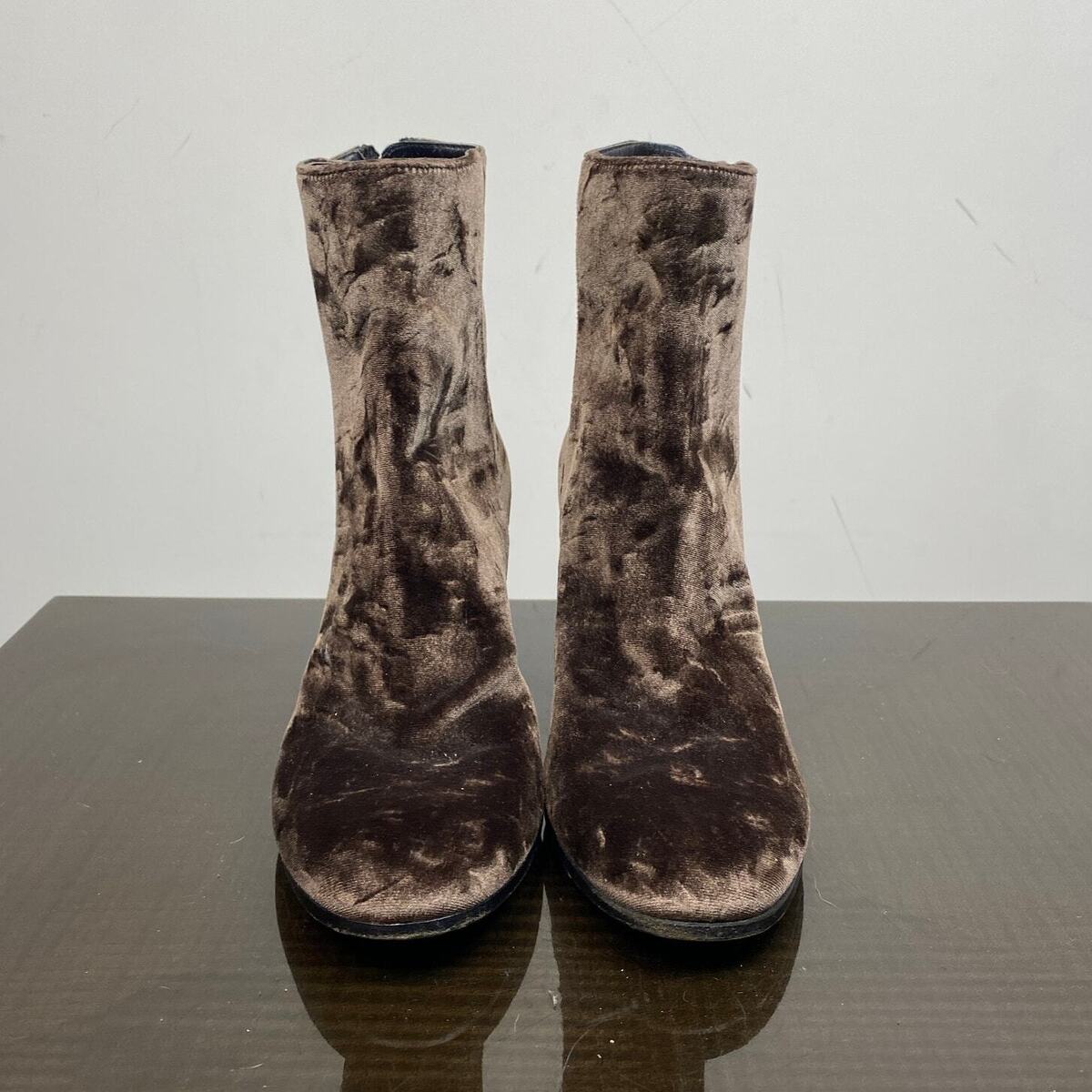 Ann Demeulemeester Crushed Velvet Ankle Zip Heeled Booties Ann Demeulemeester Crushed Velvet Ankle Zip Heeled Booties