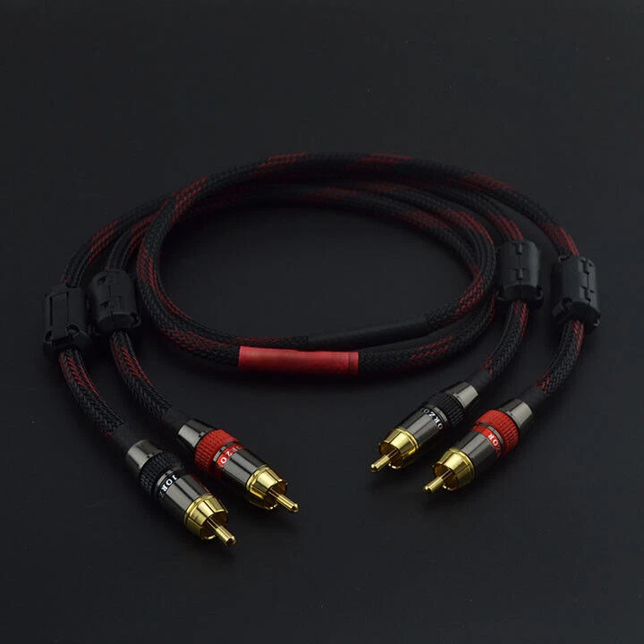 Pair 4N OFC Copper RCA Cable Gold Plated Male Plug HiFi Audio Stereo Signal Cord - Image 3 of 4