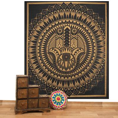 Tagesdecke Wandbehang Wand Teppich Deko Tuch HAMSA Hand Gold XXL Boho Tapestry