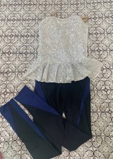 Weissman Dance Costume SA Small Adult Jumpsuit White Black Blue