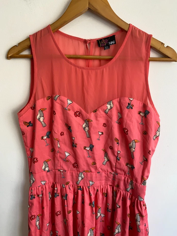 Yumi Dress Women Size 12 Pink Sheer Animal Print Zip Sleeveless Round Neck Lined - image 3 of 4