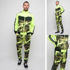 Men's Reflective Neon Camo Track Suits Pant&Jacket  2 Piece Sweatsuit Set  ST801