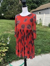 Cooperative Urban Outfitters Dress Orange Floral Peekaboo Back Sheer Sleeve S