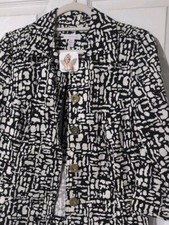 Charter Club S Black and White Jacket with Gold Button Accents; 3/4 Sleeve
