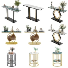 Modern Glossy Sintered Stone Console Entryway Table Sofa Side Table White/Green