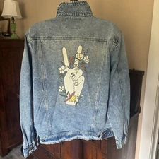 Red Label By Patrol Jeans Jacket Women’s  XL Peace Graphic Hippie Boho Retro