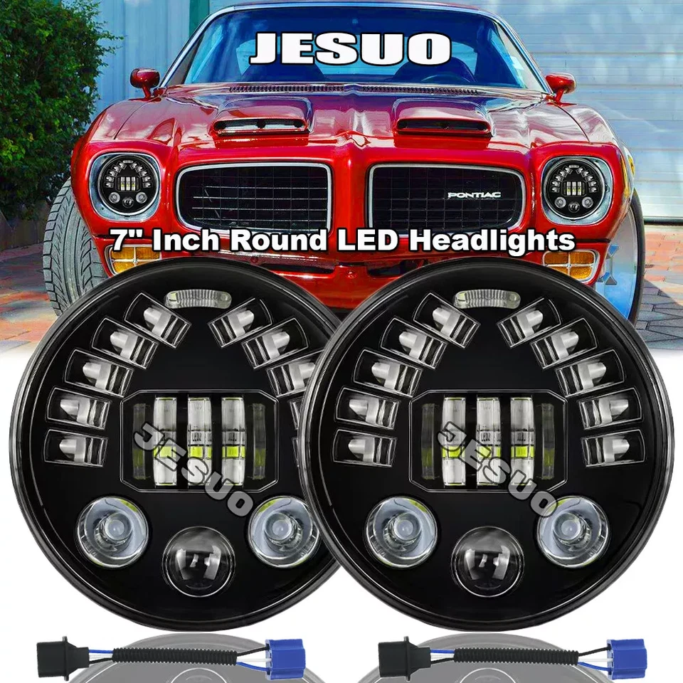 Pair 7" Inch Round LED Headlights DRL for Ford F1 1948 1949 1950 1951 1952 - Image 2 of 4