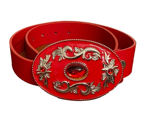 RUBYRUDI Up Cycled Red Glitter Western cowgirl Belt Buckle Repurposed OOAK 1973 Red Glitter Belt Buckle Repurposed Cowgirl Rockabilly Pagent  main image 2