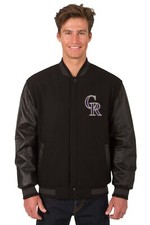 MLB Colorado Rockies Wool Leather Reversible Jacket Front Patch Logos Black JHD