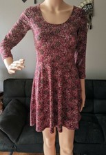FOREVER 21 Dress BURGUNDY Paisley 3/4 Sleeves Size Small Casual Party Dress 