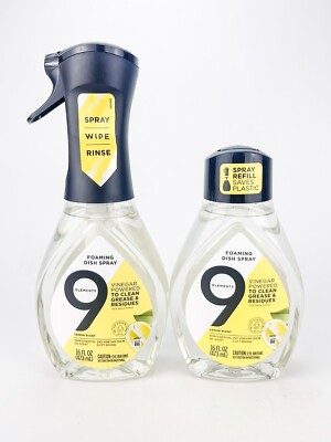 9 Elements Foaming Dish Spray Dish Soap Lemon Scent 16 fl oz Bottle Refill