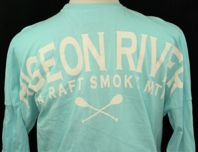 USA Raft Pigeon River Smoky Mountain Spellout Long Sleeve T-Shirt Small Blue