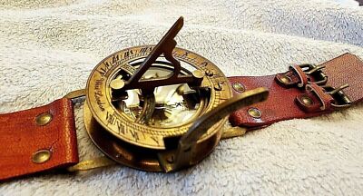 Boussole Solaire En Laiton Avec Bracelet Cuir, Reproduction WWII, Fabrication Inde
