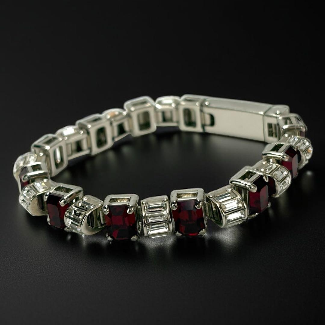 Prada Ruby Rhinestone Silver Bracelet 5.9 in Auth… - image 4