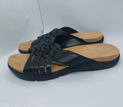 Easy Spirit Semeadow Slip On Sandals Size 8.5M Black Leather Open Toe Shoe