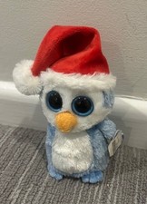 Ty Beanie Boo Fairbanks Christmas Penguin 6" 15cm w/ Santa Hat Rare Purple Tag