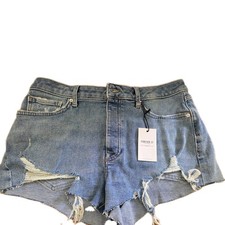 Forever 21 Premium Denim Shorts Womens 29 Blue Distressed Raw Hem High Rise NWT