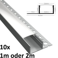 10x Einputz Einbau Profil TROCKENBAU-20L Leiste Schiene f&uuml;r Led Streifen 1m | 2m