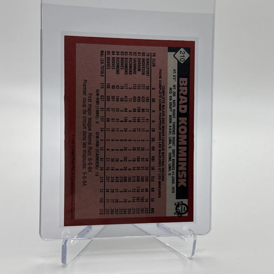 1986 O-Pee-Chee Brad Komminsk Baseball Card #210 NM-MT Free Shipping - Image 2 of 3