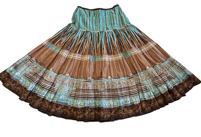 Keren Hart Maxi  Skirt Boho Women's size S Turquoise Brown Print Tiered Full