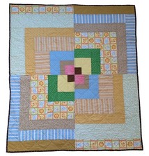Handmade Modern Baby Quilt, 43" X 38", Flannel Backed, EUC, Neutral