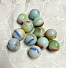 Vintage lot of 12 Milk Glass Color Stripe / Swirl Marbles