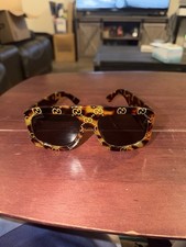Gucci Tortoiseshell GG-Print Square Sunglasses with Dark Lenses