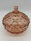 VTG Indiana Glass Pink Depression Glass Covered Candy Dish  Cube Pattern