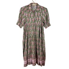 Natural Life Rebecca Midi Dress Medium Green Pink Floral boho cottage