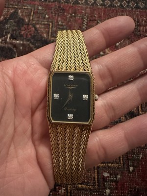 LONGINES 腕時計 アナログ ゴールド/ブラック Vintage 80s LONGINES Quartz Diamond Black Dial Gold Plated Watch