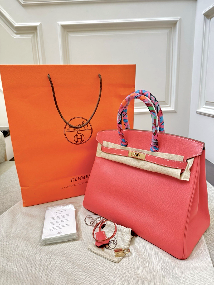 Hermes Candy Birkin 35 Epsom Bag Flamingo/ Gold w Permabrass Rose