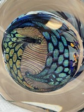 Rollin Karg Dichroic Art Glass Sculpture Paperweight Multicolored Signed 2002