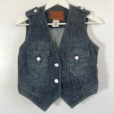 Levi  s washed indigo Denim crop Vest sz M boho western cowgirl Y2K indie grunge