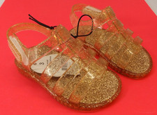 Wonder Nation Girls Adjustable Buckle Strap Jelly Sandals, Gold, 3