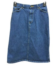 True VTG 80s LEE Riders Denim Midi Skirt Sz 11 High Waist Rear Slit Made in USA