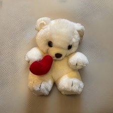 Vintage 1988 Plush White Teddy Bear w/ Red Heart Valentine 7 Stuffed Toy w/ Tag