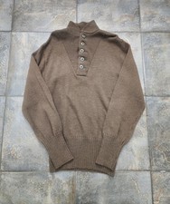 Vintage 80s US Military Men's Medium 100 Wool OD Olive Drab Army Henley Sweater