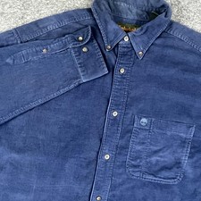 Timberland Shirt Mens Medium Blue Corduroy Button Down Long Sleeve Logo