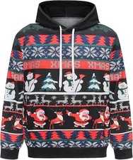 Ugly Christmas Hoodie   Santa, Snowman  Reindeer Pattern Unisex