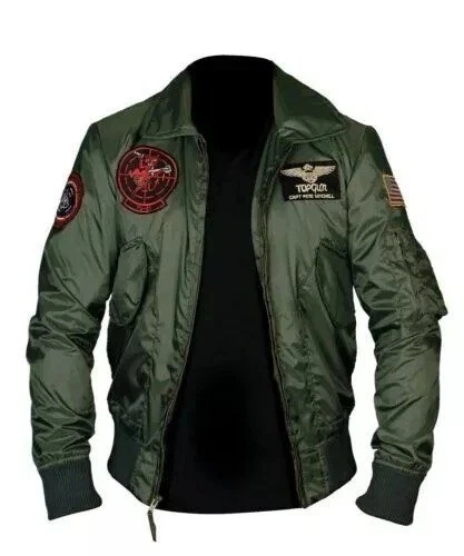 Men’s Maverick Top Gun Bomber Jacket Tom Cruise Jet Pilot Flight Biker Style