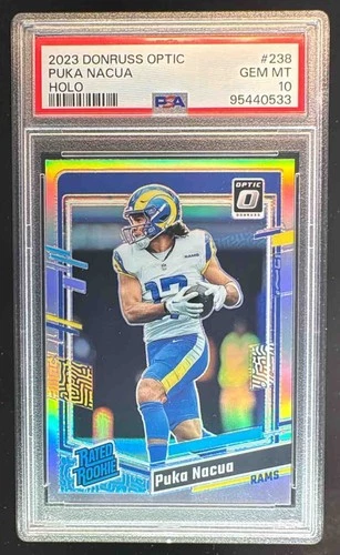 0533 Puka Nacua 2023 Panini Donruss Optic #238 Holo Prizm RC Rated Rookie PSA 10