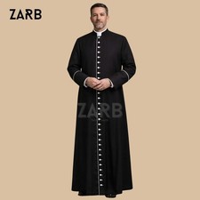 Black Cassock White Trim, Custom Size Priest Clergy Robe Vestment