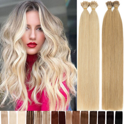 100 Strands I-Tip Stick Tip Hair 100% Remy Russian Human Hair Extensions Keratin