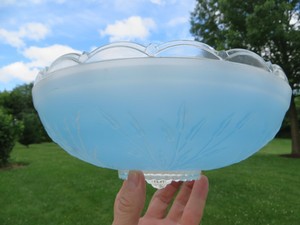 Antique 3 Chain Art Deco Blue Clear Glass Ceiling Light Fixture