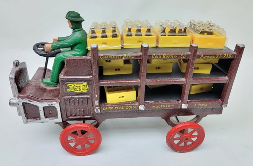 CAST IRON VINTAGE PEPSI COLA DELIVERY TRUCK WAGON W/ SODA CRATE - Picture 6 of 9